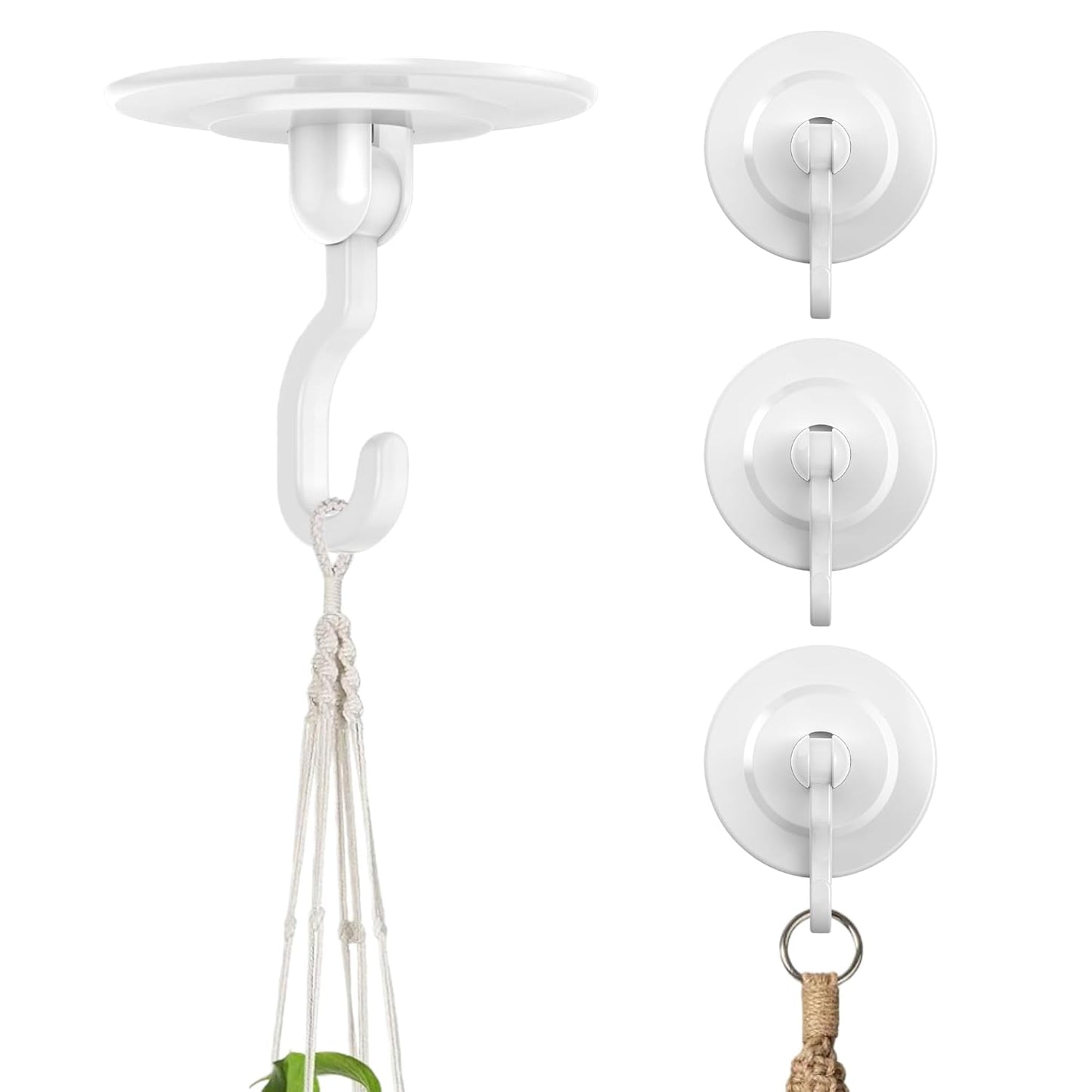 Adhesive Wall & Ceiling Decor Hooks: 6-Pack 3 lbs Heavy Duty No-Drill 360° Swivel Adjustable for Hanging Home Accents Lights Plants Wind Chimes Compatible with 3M Command Strips