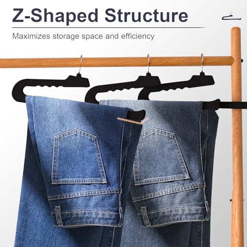 Velvet Pants Hangers, Black, 16 Pack | Non Slip, Open Ended, 360 Swivel Hook, Closet Space Saving Hanger for Heavy Pants, Jeans, Trousers, Scarf