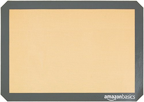 Amazon Basics Silicone Rectangular Baking Mat, Non-Stick, Reusable, Dishwasher Safe, Food Safe, Heat Resistant, 16.5" x 11.6", Beige/Gray, 2-Pack