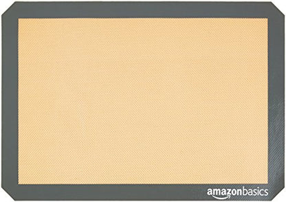 Amazon Basics Silicone Rectangular Baking Mat, Non-Stick, Reusable, Dishwasher Safe, Food Safe, Heat Resistant, 16.5" x 11.6", Beige/Gray, 2-Pack