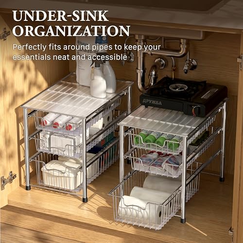 Simple Houseware Stackable 3 Tier Sliding Basket Organizer Drawer, Chrome