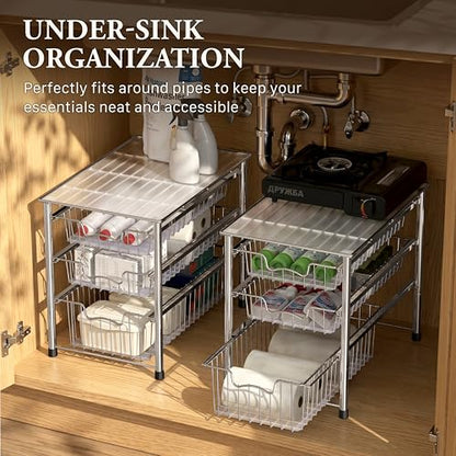 Simple Houseware Stackable 3 Tier Sliding Basket Organizer Drawer, Chrome