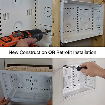 Legrand - OnQ Cable Management, In-Wall Media Box, Dual Purpose Structured Wiring Enclosure, TV Home Theater Recessed Storage Box, 9 Inch, white ENP0900-NA