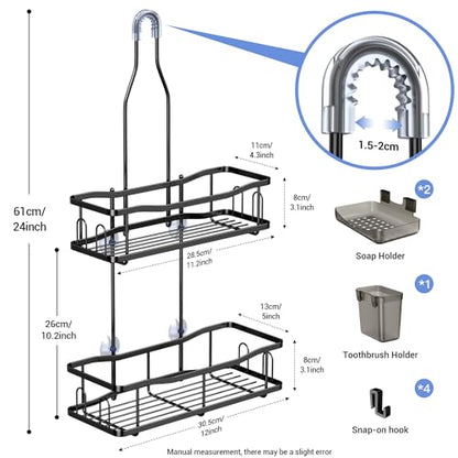 Hanging Shower Caddy Over Shower Head - No Drill Rustproof Shower Rack | Includes Soap Holder and Hooks for Shampoo, Conditioner, and Bathroom Essentials with Stable Storage in Any Shower Space