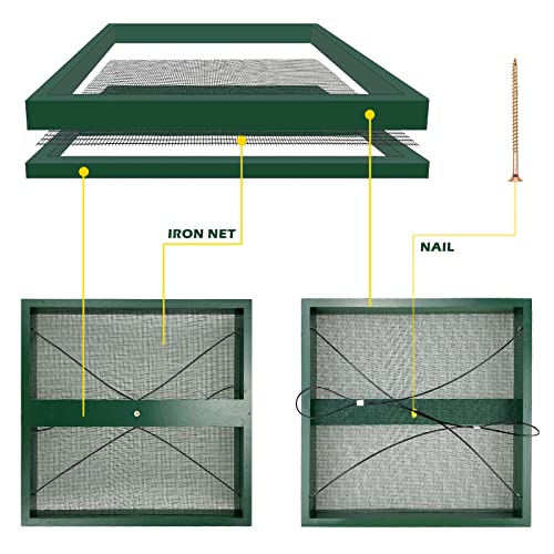 Bird Feeder Hanging Tray, Bird Feeders for Outdoors, Wooden Seed Tray Platform Mesh Seed Platform for Garden Yard Outside Decoration Attracting for Wild Birds (Green-1pk)