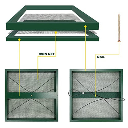 Bird Feeder Hanging Tray, Bird Feeders for Outdoors, Wooden Seed Tray Platform Mesh Seed Platform for Garden Yard Outside Decoration Attracting for Wild Birds (Green-1pk)
