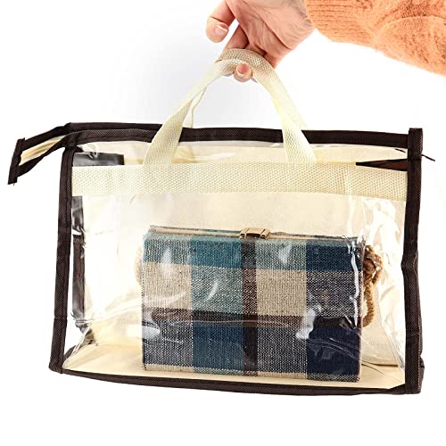 18 Pack 3 Sizes Clear Handbag Storage, Clear Purse Protector Bag with Zipper and Handle Purse Storage Dust Bags for Closet, Beige and Transparent