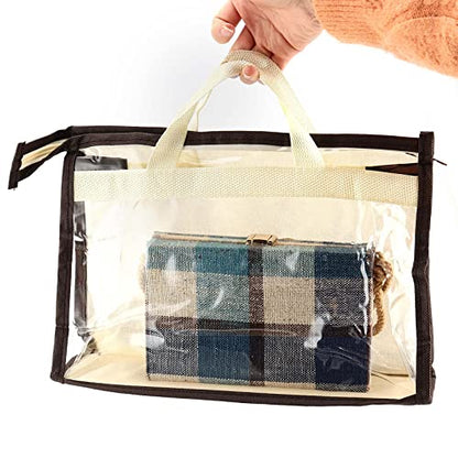 18 Pack 3 Sizes Clear Handbag Storage, Clear Purse Protector Bag with Zipper and Handle Purse Storage Dust Bags for Closet, Beige and Transparent