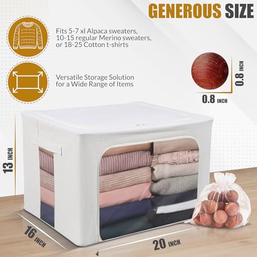 66L Large Cashmere Sweater Storage Bag with Steel Frame | Natural Red Cedar Protection | Foldable Closet Organizer with Oxford Fabric, Mesh Windows | Premium Garment Box for Wool, Winter Coat, Clothes