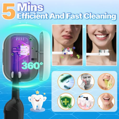 Toothbrush Sanitizer Case, Portable Mini Toothbrush Covers | with Holder, Rechargeable Travel Home Toothbrush And Holder, Cleaner Case for All Electric & Manual Toothbrushes (White)
