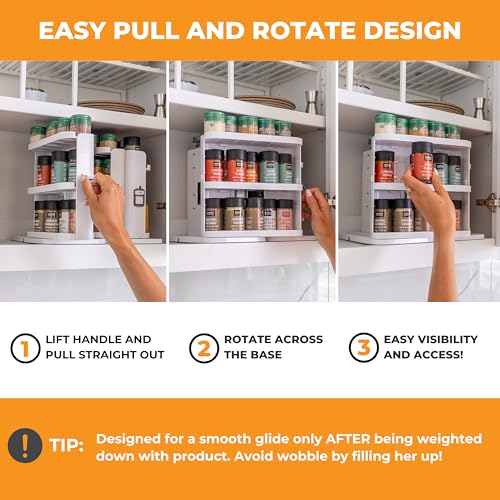 Spice Rack Organizer for Cabinet - Slide & Rotate Seasoning Organizer - 4 Snap-In Adjustable Shelves for 5 Tier of Storage - Magnetic Modular Design - 8.9”H x 6.1”W x 10.8”D