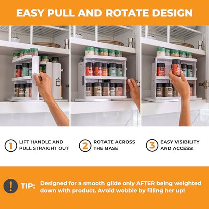 Spice Rack Organizer for Cabinet - Slide & Rotate Seasoning Organizer - 4 Snap-In Adjustable Shelves for 5 Tier of Storage - Magnetic Modular Design - 8.9”H x 6.1”W x 10.8”D