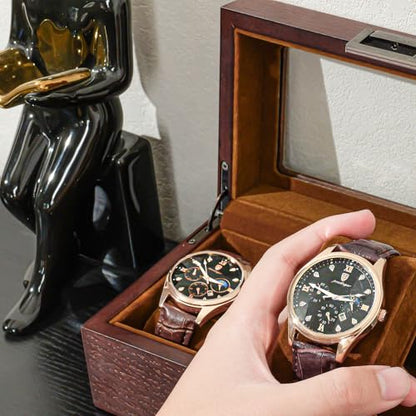 ProCase Wooden Watch Box, 3 Slot Mens Watch Display Case, Espresso | Wood Watches Holder Storage Organizer with Clear Lid, Anniversary Christmas Birthday Gift for Dad Friend Father Men Women