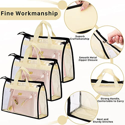 9 Pack Dust Bags for Purses and Handbags, Purse Storage Organizer | Handbag Dust Bags, Clear Handbag Storage Organizer, Purse Cover Hanging Closet Organizer with Zipper, Handles and Hooks
