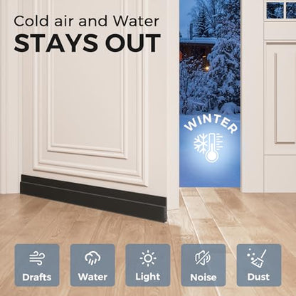 Grotheory Door Draft Stopper, Door Sweep, Weather Stripping Seal, 2 Pack | Self-adhesive silicone under door draft stopper for windows and garages, blocks drafts, noise, light, dust and bugs