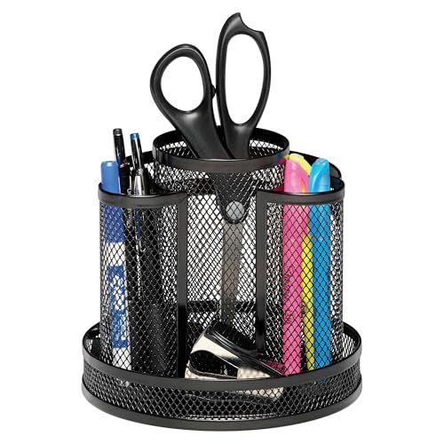 Desk Organizer, Rotating Office Supply Caddy, Mesh... (Black | Metal)