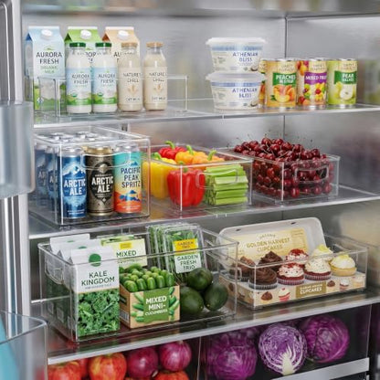 8 PACK Freezer Organizer Bins Fridge Organizers and Storage Stackable Refrigerator Organizers Bins with Side Handles Clear Storage Bins for Pantry, Under Sink, Kitchen Cabinet