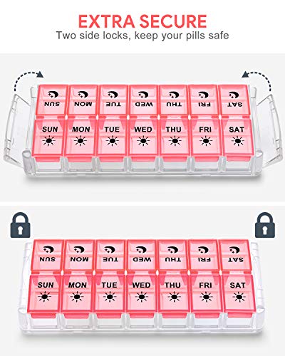 Weekly Pill Organizer 7 Day 2 Times a Day Extra La... (Pink | Plastic)