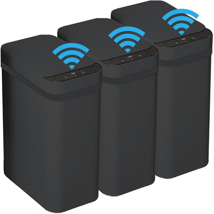 3 PACK - Bathroom Trash Can with Lid - 2.5 Gallon Automatic Trash Cans | Bedroom, Office - Small Smart Garbage Can Touchless - Electric, Narrow - Motion Sensor Trash can Bathroom ( Matte Black )