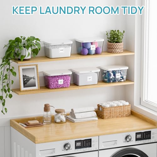 Vtopmart 4 Pack Laundry Pods & Detergent Container, Dryer Sheet Holder | Clear Laundry Powder Container with Lids &Labels & Scoop for Laundry Room Organization, Stackable Laundry Room Decor Bins