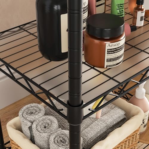 Small Shelves Storage Wire Metal Adjustable Shelf Unit with Wheels | 3 tier Shelving Organizers Storage Shelving for Bathroom Laundry Room Kitchen Pantry 11.7”D x 17.7”W x 30.7”H Black