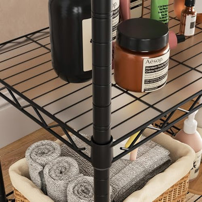 Small Shelves Storage Wire Metal Adjustable Shelf Unit with Wheels | 3 tier Shelving Organizers Storage Shelving for Bathroom Laundry Room Kitchen Pantry 11.7”D x 17.7”W x 30.7”H Black