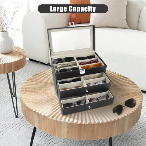 Sunglasses Organizer 18/20 Slots, Multiple Pairs Glasses Storage Case Leather Eyeglasses Display Box for Women Men