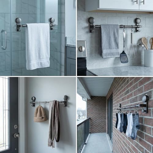 Suction Towel Rack, No Drill, Adjustable, RV Bathroom Kitchen, 15.7-30.7IN | Multi-use for bathroom, kitchen & RV，Adjustable length fits wall spaces，Easy install, removable, repositionable