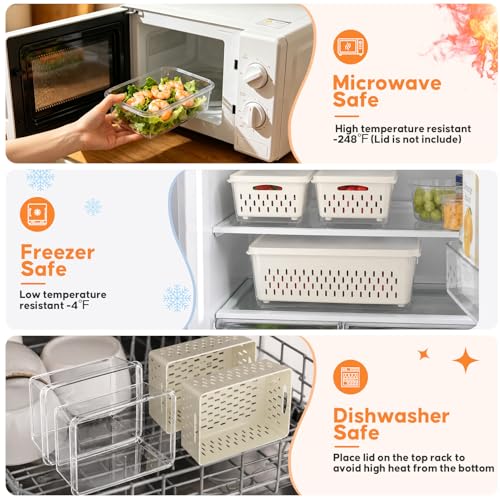 Fruit Storage Containers for Fridge, 4 Pack Plastic Food Storage Container