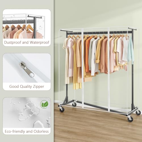 Hoctieon Z Clothes Rack with Cover, Metal Heavy Duty Clothing Rack, Rolling Garment Rack with Wheels, with Dustproof Cover Waterproof Protector, with 2 Durable Zippers, for Hanging Clothes, Black