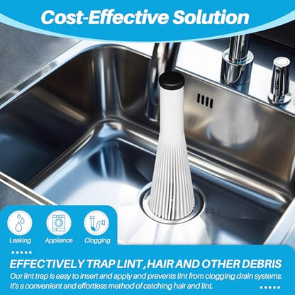 Feekoon 2 Pack Lint Trap for Washer and Utility Sink Drains, Hair Catcher | Fits 1.5 to 1.75 Inch Drains, Nylon Mesh, T Shape Rubber Plug, For Laundry Rooms and Utility Sinks, Removable for Cleaning