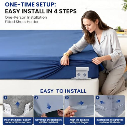 Bed Sheet Holders for Corners, Fitted Sheet Holders for Secure Grip, 4Pack | Heavy Duty Sheet Grippers Keep Sheets Firm & Tight, Bed Sheet Clips with Clear Lock Design, Easy Install for All Mattress