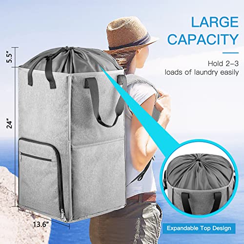 Laundry Backpack Bag, Bukere Extra Large 2 in 1 Laundry Hamper Basket for College Students Dorm Essentials, Adjustable Shoulder Straps, Freestanding Laundry Bag
