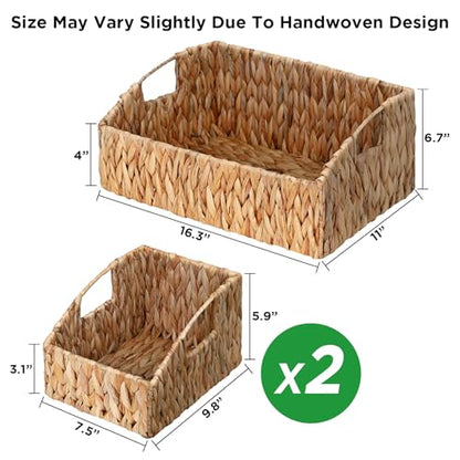 Rattan Storage Baskets, Handwoven Wicker Storage Bins with Built-in Handles, Storage Container Baskets for Shelves, Bedroom, Bathroom, Laundry Room or Kitchen(Natural)