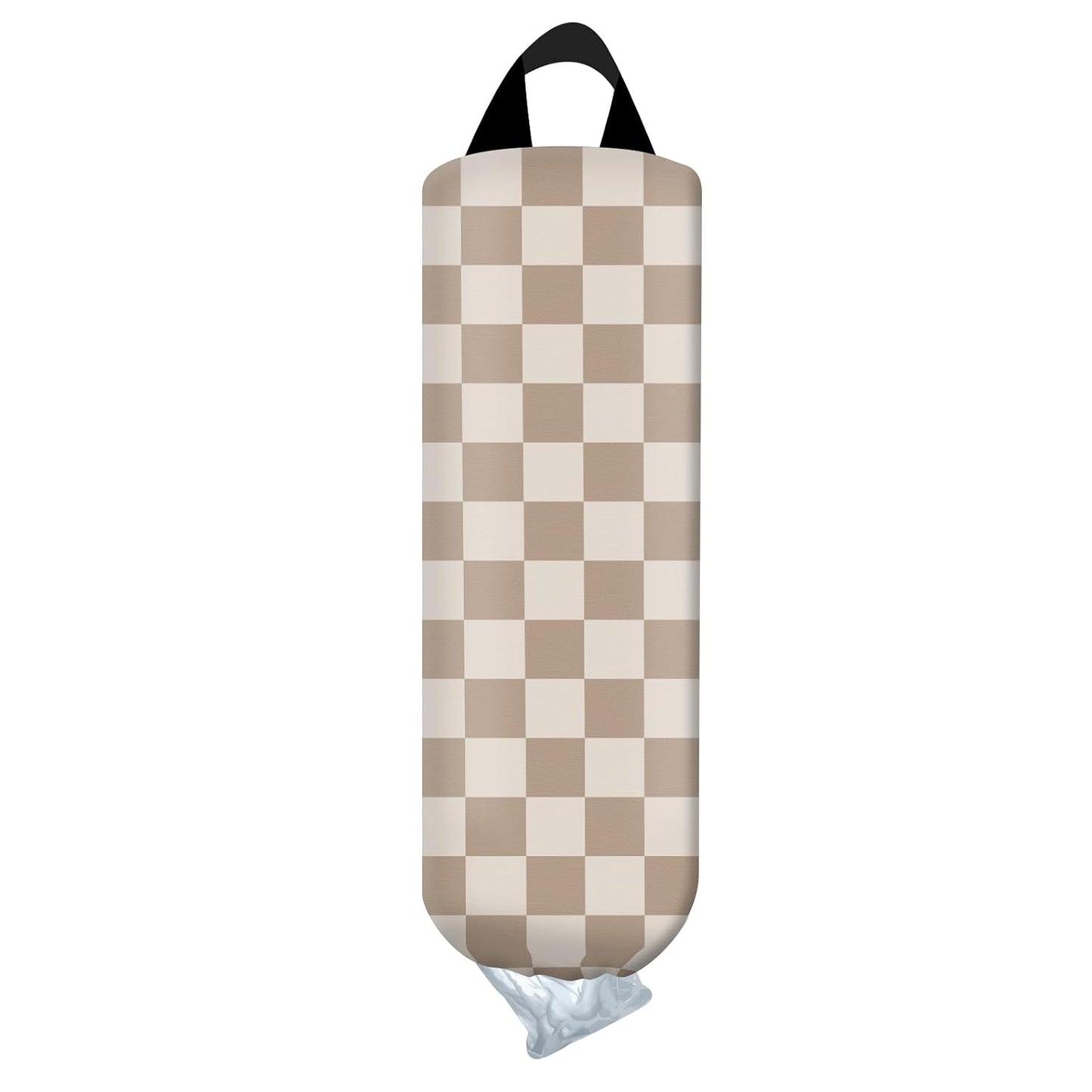 Plastic Bag Holder, Wall Mount Grocery Bag Organizer, Funny Hanging Trash Storage Dispenser for Home Kitchen Cute Brown Checkboard