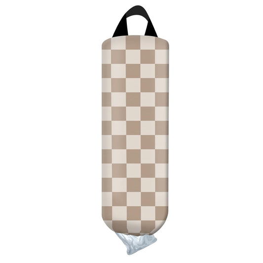 Plastic Bag Holder, Wall Mount Grocery Bag Organizer, Funny Hanging Trash Storage Dispenser for Home Kitchen Cute Brown Checkboard