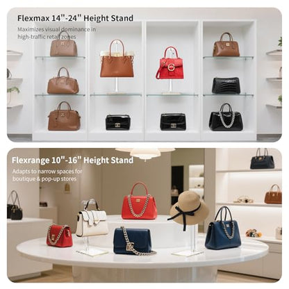 2Pcs Purse Display Stands, Height Adjustable10"-16"+14"-24", Acrylic Handbag Stands for Display, Clear Holder for Purse Evening Bag Clutch, Bag Table Rack, Purses Hanging Organizer for Closet Retail Vendor