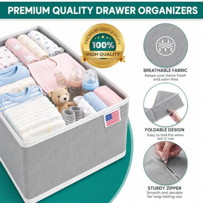 RFAQK 18 Pack Drawer Organizer Clothes-3 Sizes Dresser Organizer for Underwear Closet, Baby Clothes Organizer for Wardrobe-Foldable Fabric Drawer Dividers for Bedroom,Lingerie,Undies,Bra-Grey