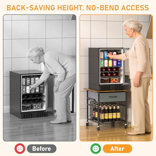 Mini Fridge Stand, Heavy-Duty End Table Fridge Table with Storage, Small Refrigerator Stand with Rolling Wheels for Dorm, Kitchen,Pantry