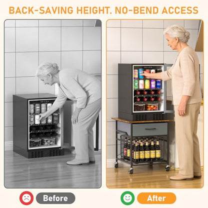Mini Fridge Stand, Heavy-Duty End Table Fridge Table with Storage, Small Refrigerator Stand with Rolling Wheels for Dorm, Kitchen,Pantry