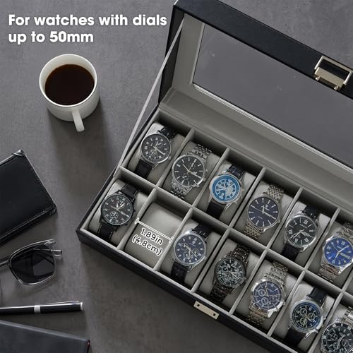 ProCase Watch Case for Men, 14 Slot Mens Watch Box Holder Organizer with Glass Lid, Watch Display Case, Fathers Day Gift for Dad Husband, Birthday Valentine Gifts for Men Women -14 Slot, Black