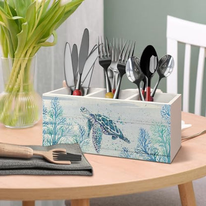 Sea Turtle Coastal Pen Holder for Home Office Desk, Beach Office Decor, Beach Turtle Makeup Brush Toothbrush Holder Organizer for Bathroom Desk Accessories
