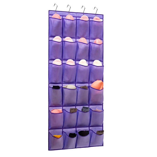 Over The Door Hanging Shoe Organizer Shoe Rack Hanger 24 Large Fabric Pockets Holder with 4 Sturdy Hooks (PURPLE)