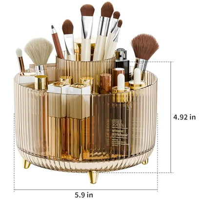 fanado 360° Rotate Makeup Brush Holder Organizer, Makeup Organizers Countertop, Makeup organization and Skincare Storage for Vanity, Desktop, Bathroom (Clear Amber)