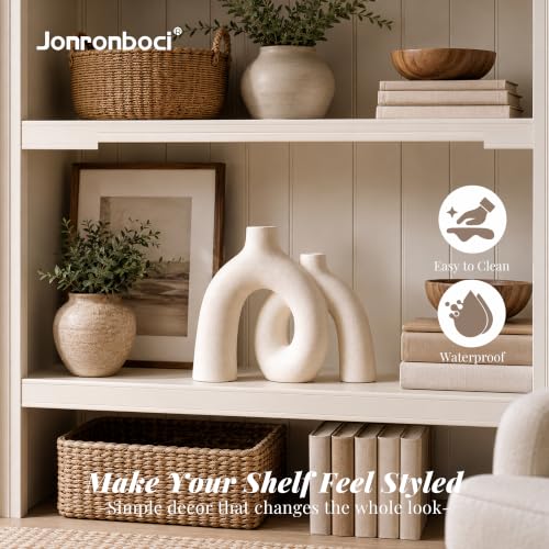 Hug Donut Decorative Vase Set - Modern Nordic Boho Style Vases Home Decor, Matte Ceramic Decorations for Living Room Shelf, Bookshelf Mantle Entryway Table or Console Décor (Cream White)