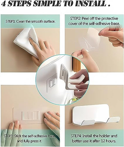 2-Pack Universal Hair Dryer Holder, Self Adhesive Wall Mount, White | Universal storage rack fits most brand blow dryers, ideal for bathroom organization