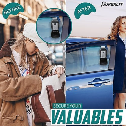 Superlit Car Key Lock Box for Car Window, Turo Key Lockbox RFID Blocker | with Window Mount, RFID Blocker Pouch included, Waterproof, 4-Digit Combo