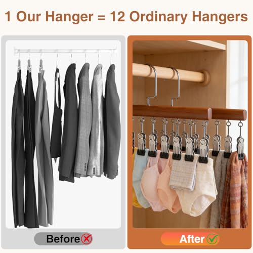 2pcs Closet Organizer with 12 Clips, Space Saving Hanging Closet Organizer, Space-Saving Hat Scarf Clothespins for Jeans Skirts Socks Pant Hangers with Clips
