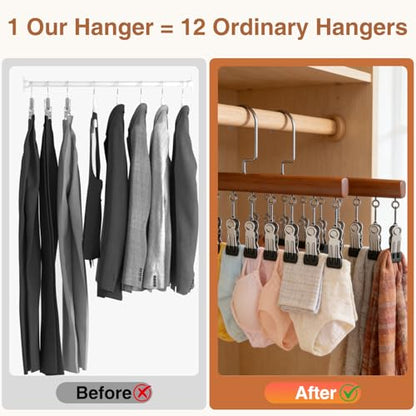 2pcs Closet Organizer with 12 Clips, Space Saving Hanging Closet Organizer, Space-Saving Hat Scarf Clothespins for Jeans Skirts Socks Pant Hangers with Clips