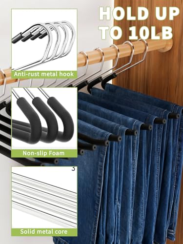 Pants Hangers Open Ended 10 Pack | Non-Slip Heavy Duty Metal Hangers Foam Padded for Jeans, Trousers, Slacks, Towels